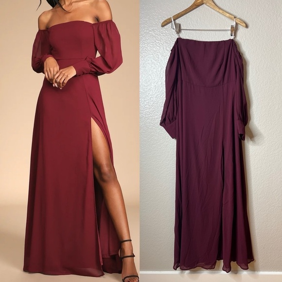 Feel the Romance Burgundy Off-the-Shoulder Maxi Dress NWOT - Picture 1 of 8